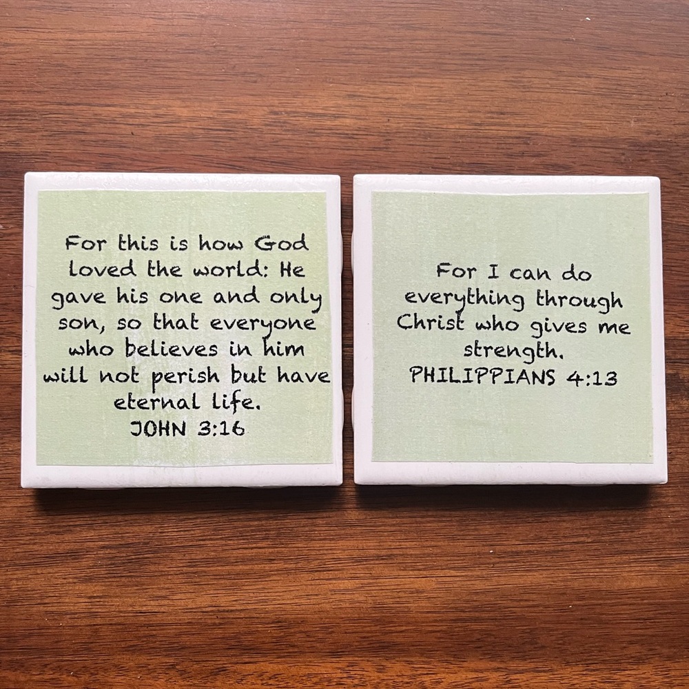 Handmade Tile Coasters with Scripture - Picture 1 of 4